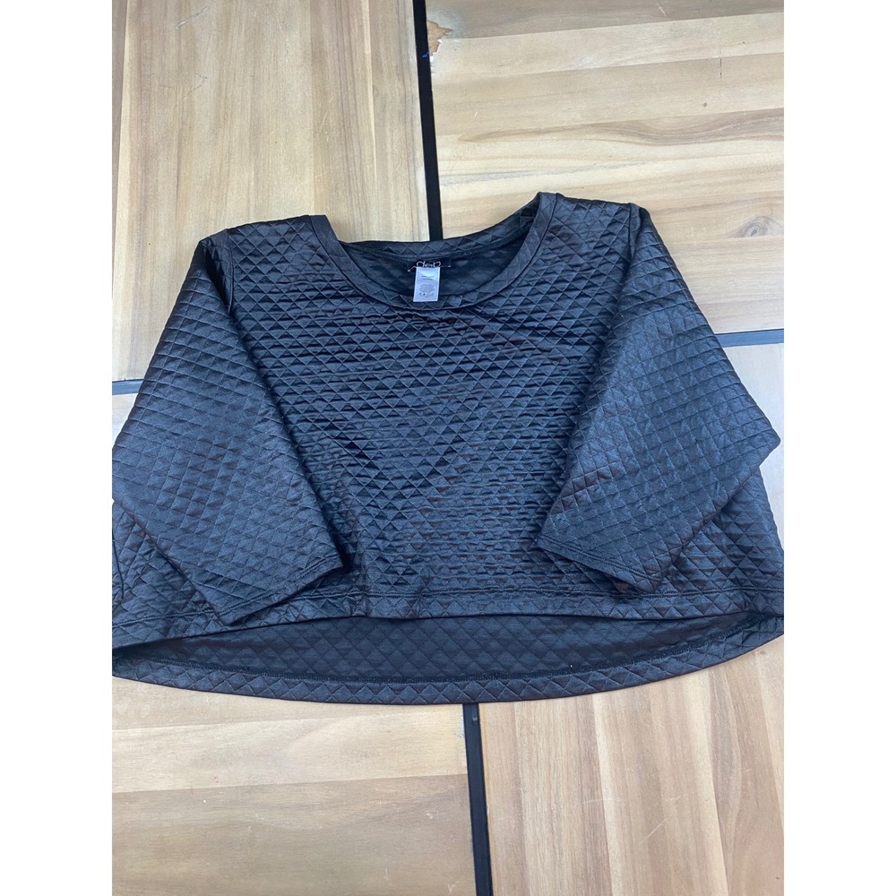 Deb‎ Quilted Geometric Print Cropped Sweater Top Women's XXL Black Long Sleeve